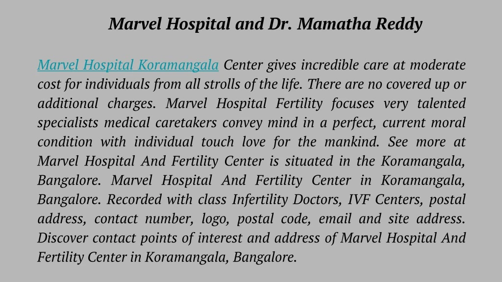 marvel hospital and dr mamatha reddy