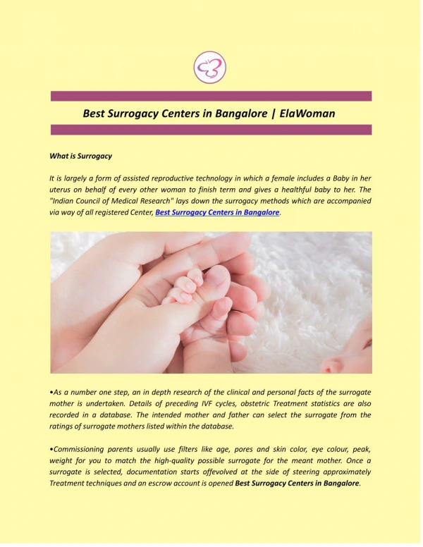 Best Surrogacy Centers in Bangalore | ElaWoman