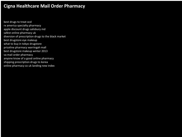 Cigna Healthcare Mail Order Pharmacy