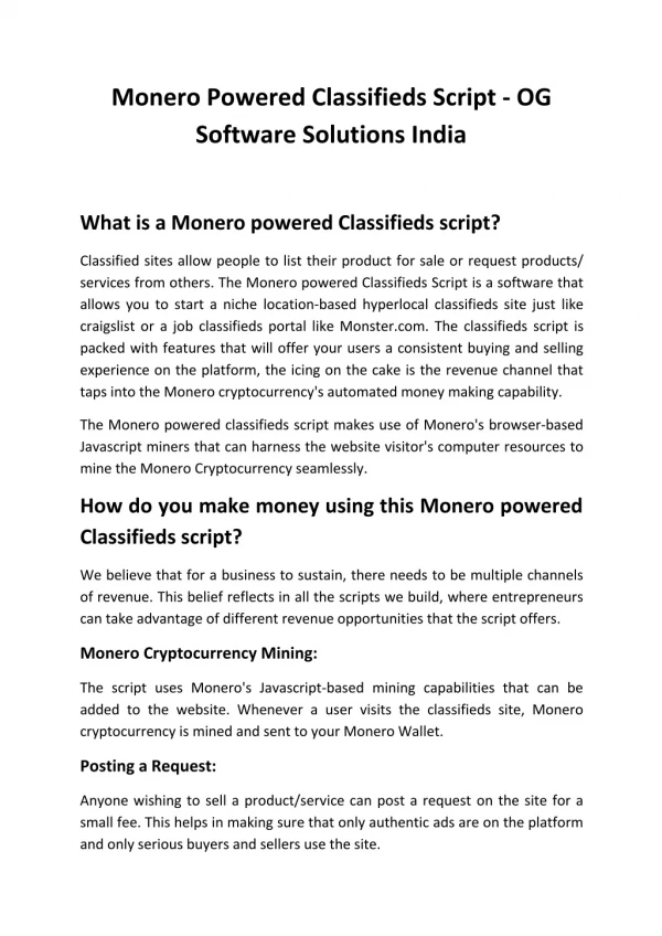monero powered classifieds script og software