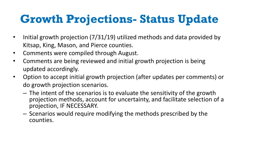 growth projections status update