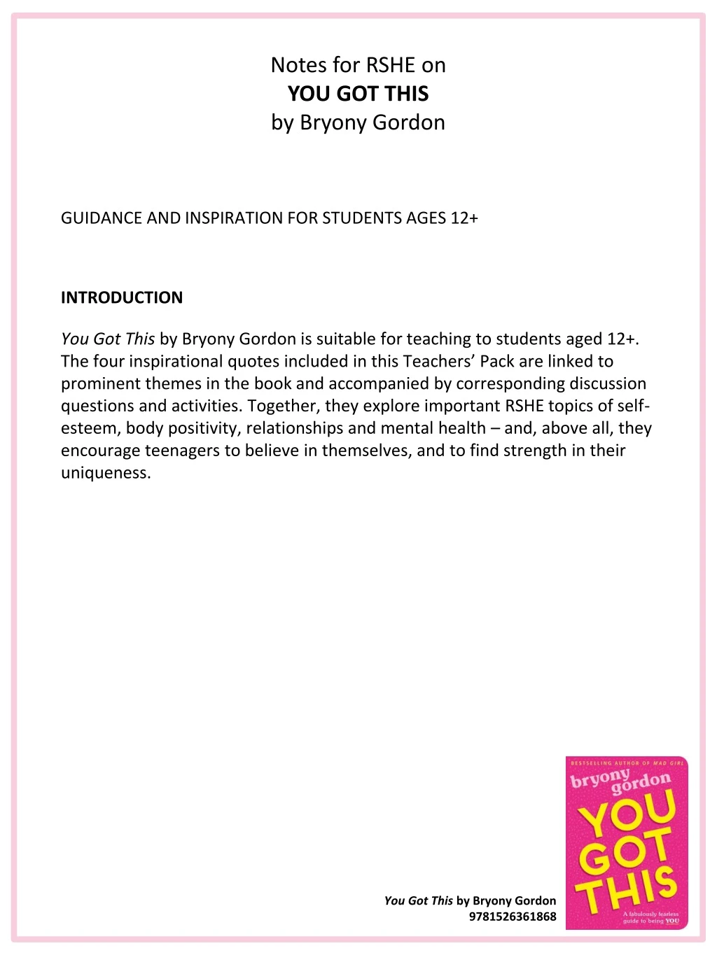 notes for rshe on you got this by bryony gordon