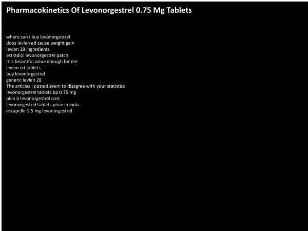 Pharmacokinetics Of Levonorgestrel 0.75 Mg Tablets
