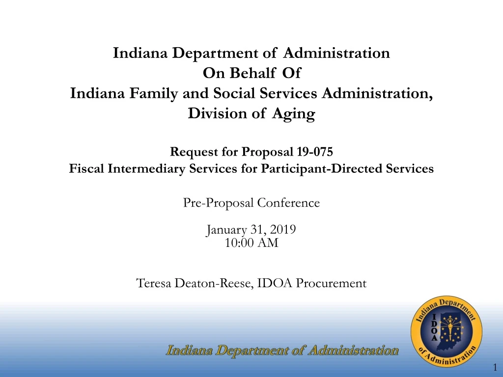 indiana department of administration on behalf