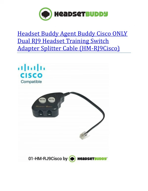 Headset Buddy Agent Buddy Cisco ONLY Dual RJ9 Headset Training Switch Adapter Splitter Cable (HM-RJ9Cisco)