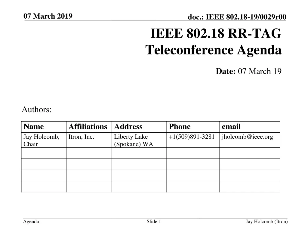 ieee 802 18 rr tag teleconference agenda