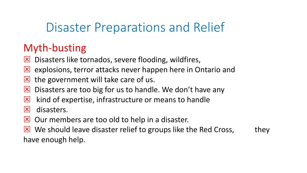 disaster preparations and relief