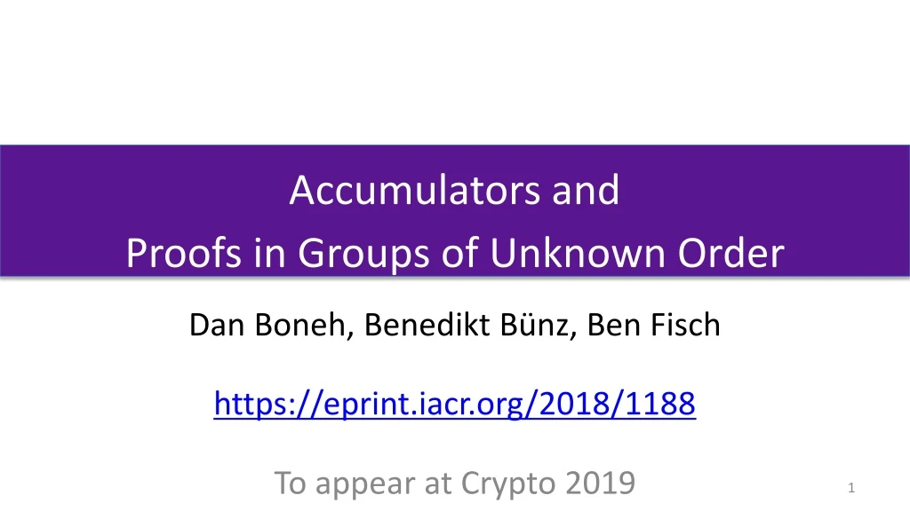 accumulators and proofs in groups of unknown order