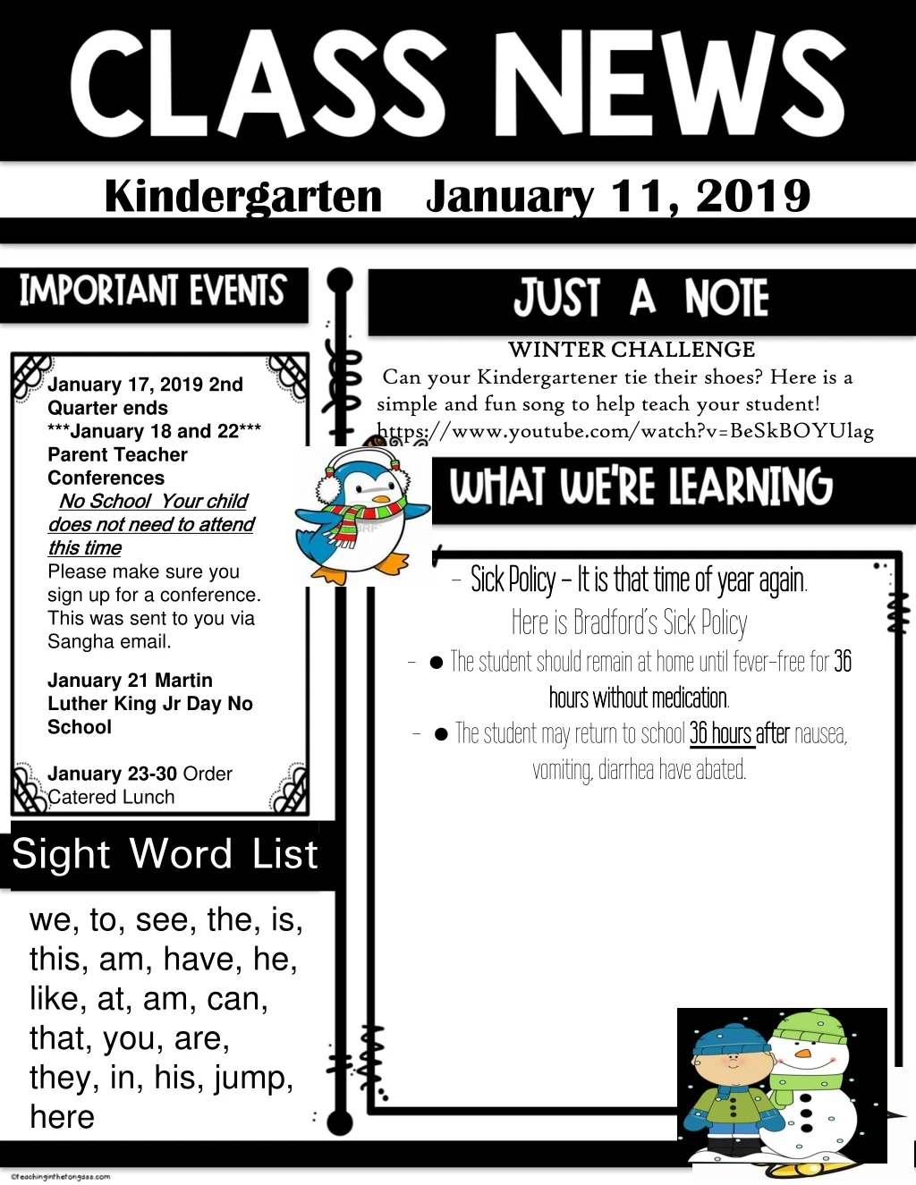 kindergarten january 11 2019