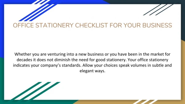 OFFICE STATIONERY CHECKLIST FOR YOUR BUSINESS