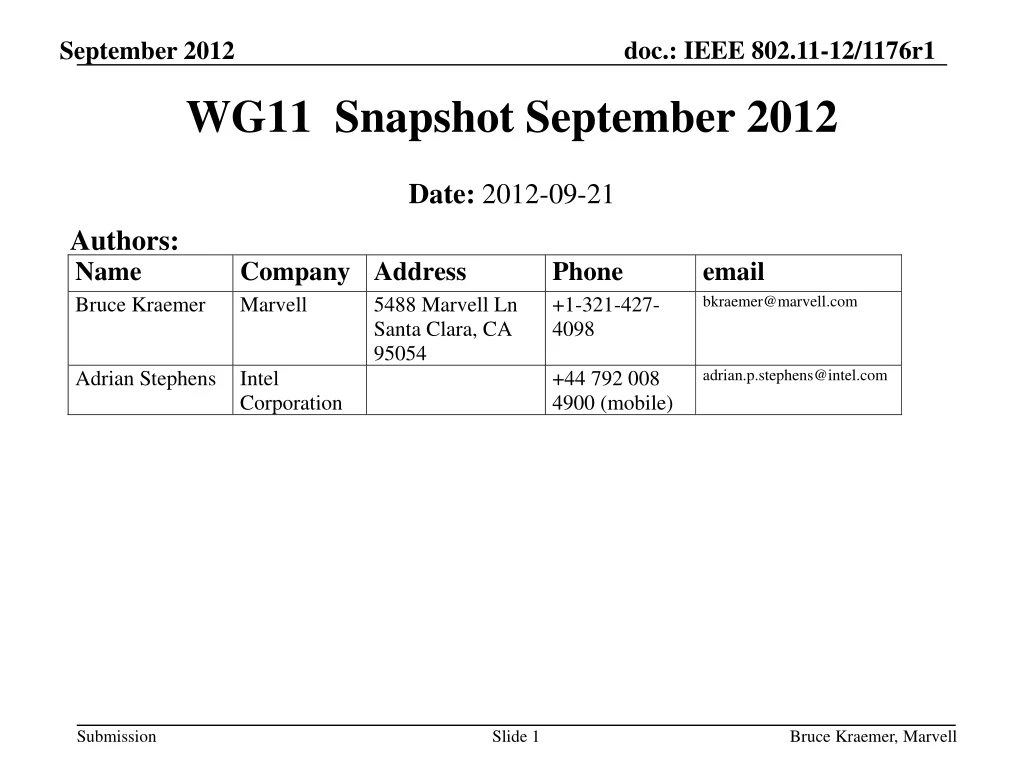 wg11 snapshot september 2012