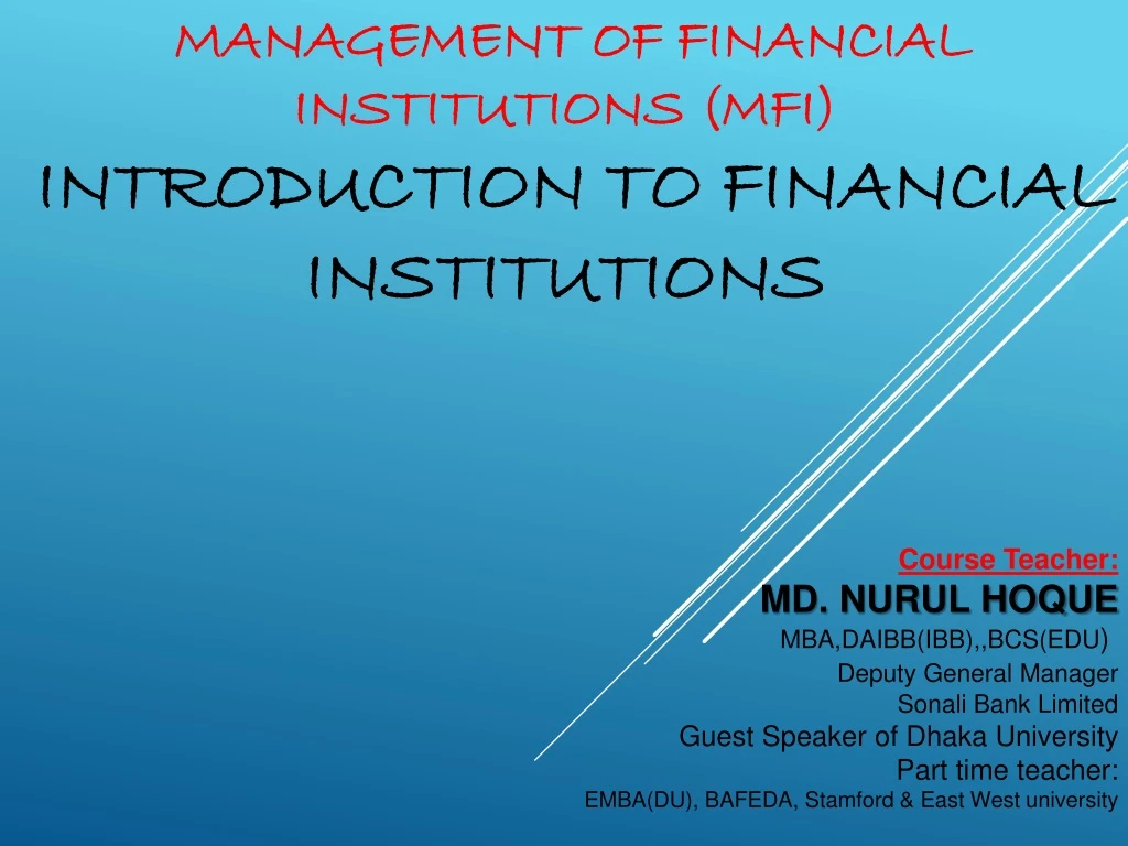 management of financial institutions mfi introduction to financial institutions