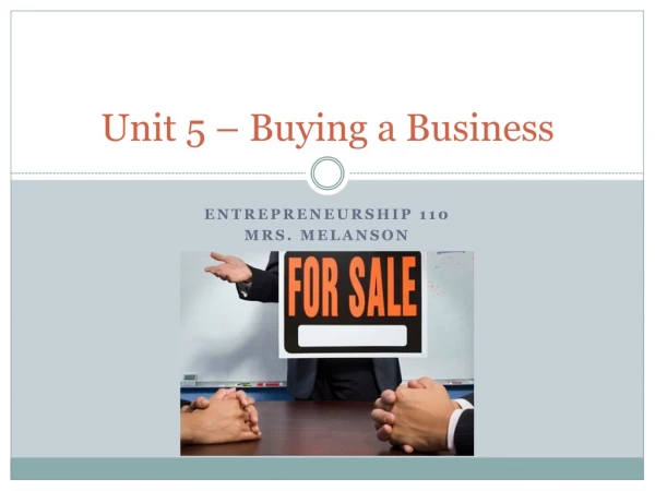Unit 5 – Buying a Business