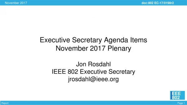 Executive Secretary Agenda Items November 2017 Plenary