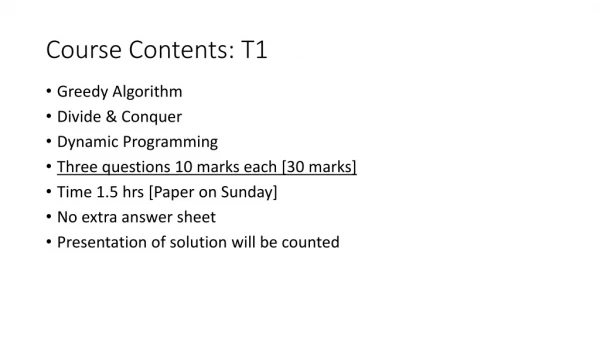Course Contents: T1
