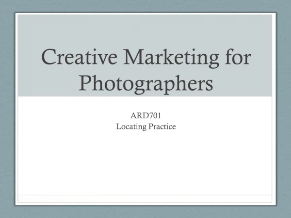 Creative Marketing for Photographers