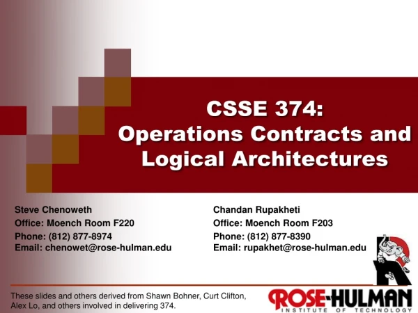 CSSE 374 : Operations Contracts and Logical Architectures