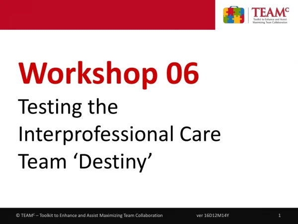 Workshop 06 Testing the Interprofessional Care Team ‘Destiny’