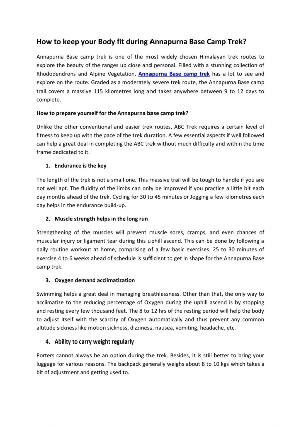 how to keep your body fit during annapurna base