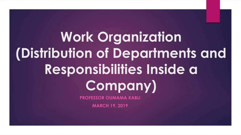 work organization distribution of departments and responsibilities inside a company