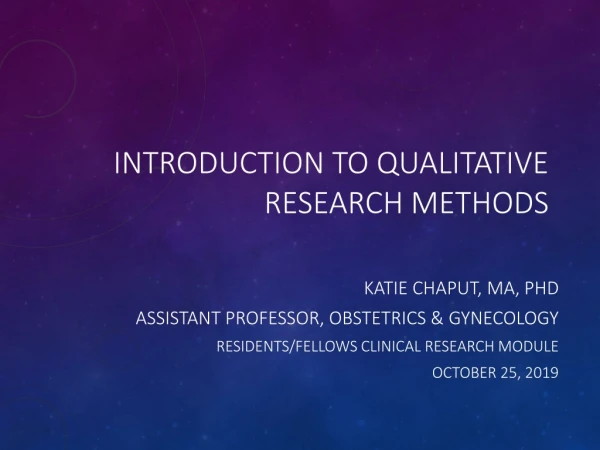 Introduction to Qualitative Research Methods