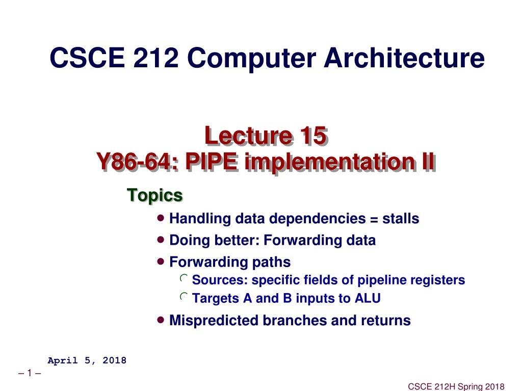 lecture 15 y86 64 pipe implementation ii