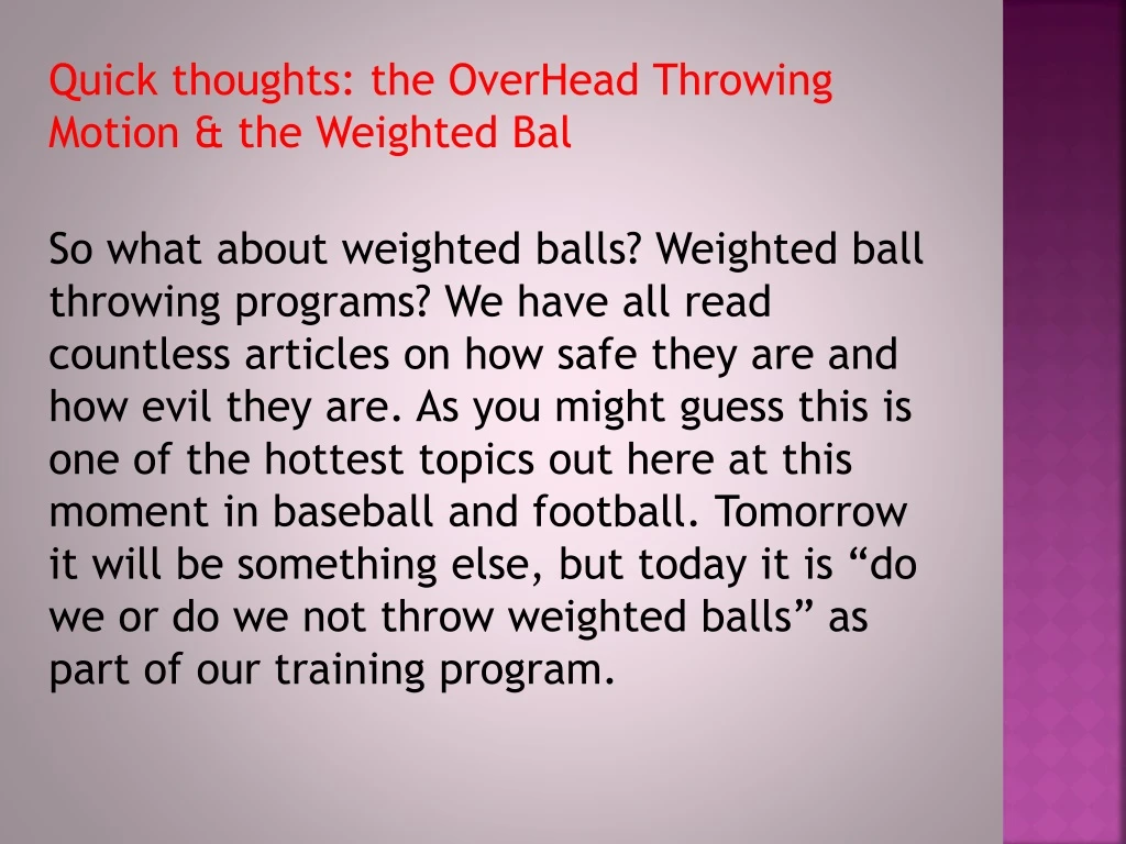 quick thoughts the overhead throwing motion