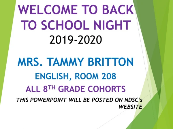 WELCOME TO BACK TO SCHOOL NIGHT 2019-2020