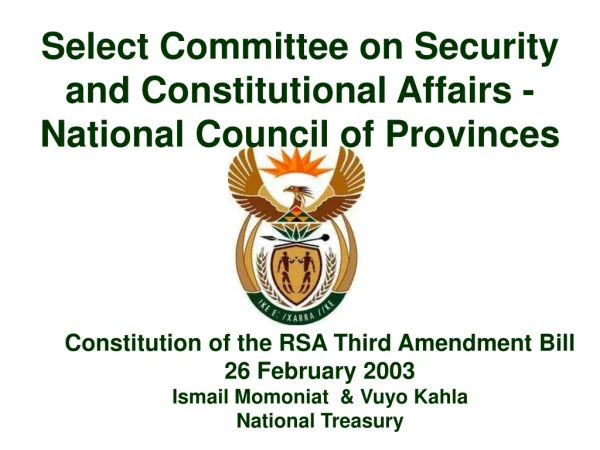 Select Committee on Security and Constitutional Affairs - National Council of Provinces