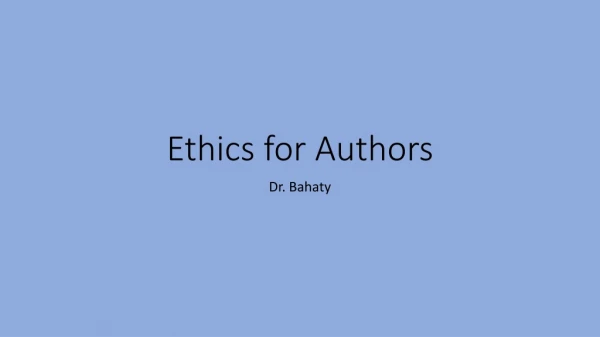 Ethics for Authors