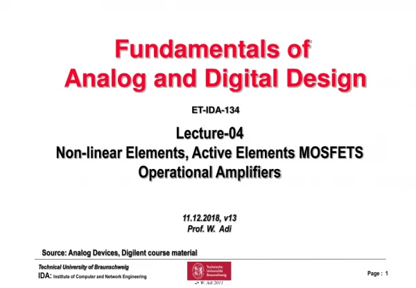 Lecture-04 Non-linear Elements, Active Elements MOSFETS Operational Amplifiers
