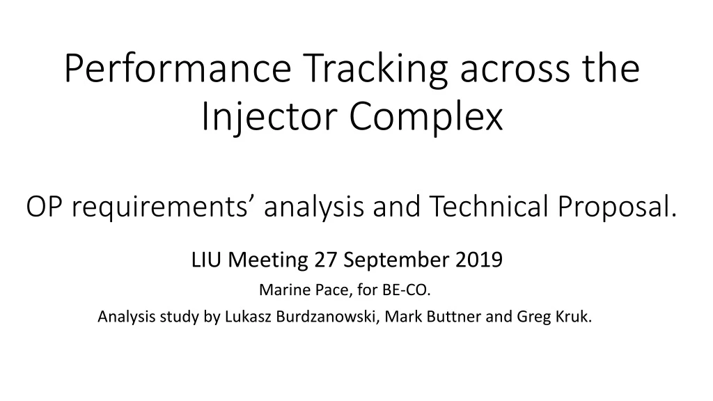 performance tracking across the injector complex op requirements analysis and technical proposal