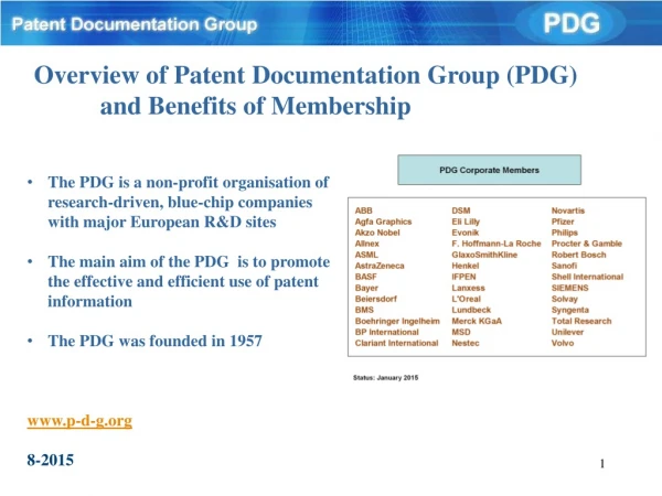 Overview of Patent Documentation Group (PDG) and Benefits of Membership