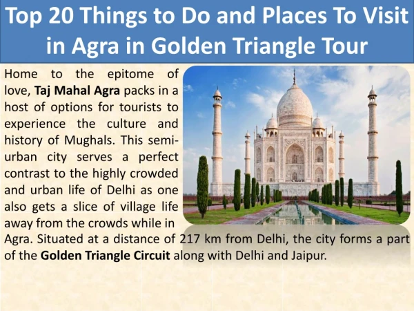 Top 20 Things to Do and Places To Visit in Agra in Golden Triangle Tour