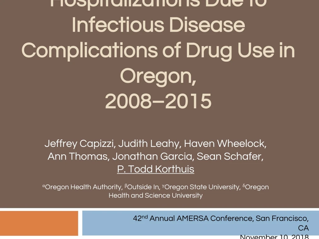 hospitalizations due to infectious disease complications of drug use in oregon 2008 2015