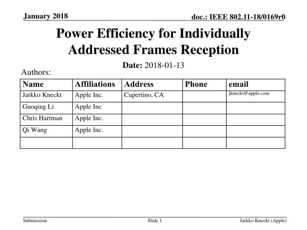 Power E fficiency for Individually Addressed F rames R eception