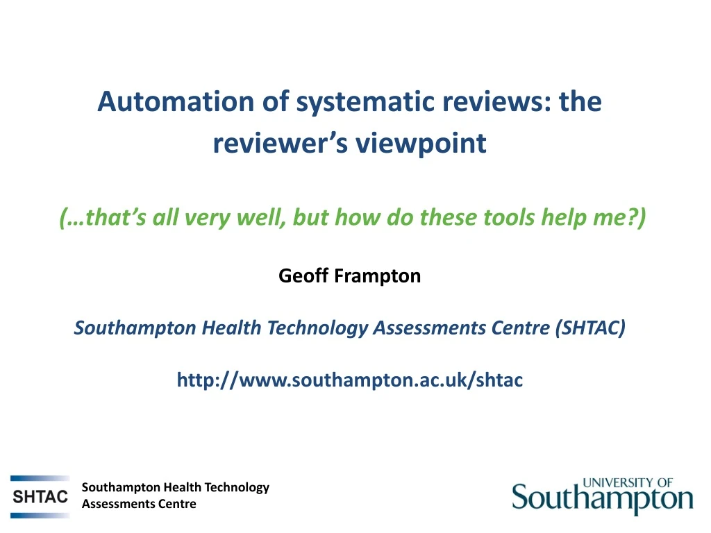 automation of systematic reviews the reviewer