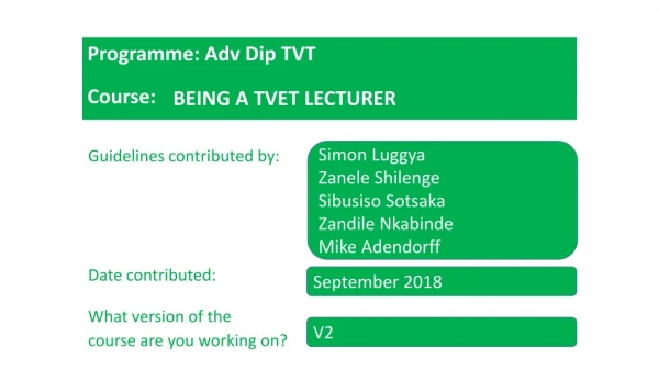Programme: Adv Dip TVT Course: