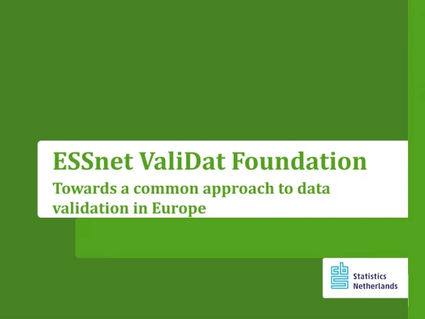 ESSnet ValiDat Foundation T owards a common approach to data validation in Europe
