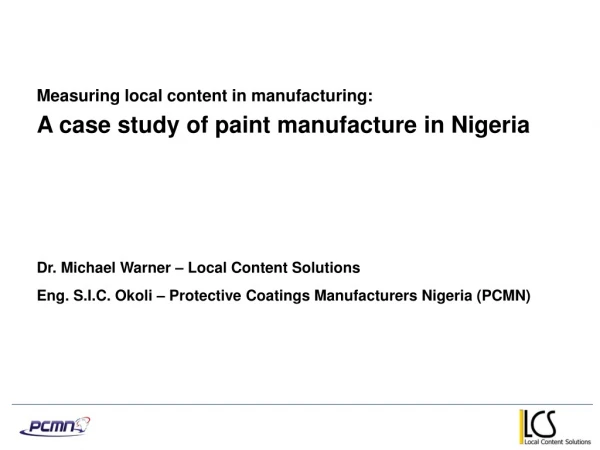 Part 1 :A case study of paint manufacture in Nigeria