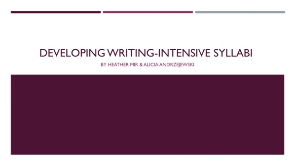 Developing Writing-intensive Syllabi 