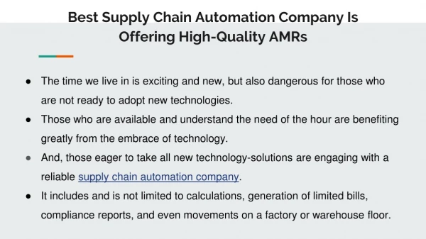 Best Supply Chain Automation Company Is Offering High-Quality Autonomous mobile robot in a warehouse