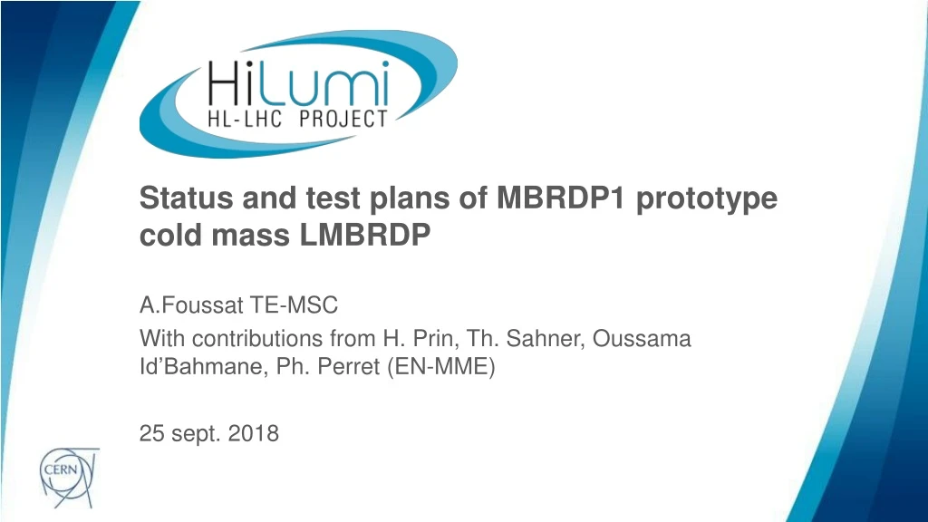 status and test plans of mbrdp1 prototype cold mass lmbrdp