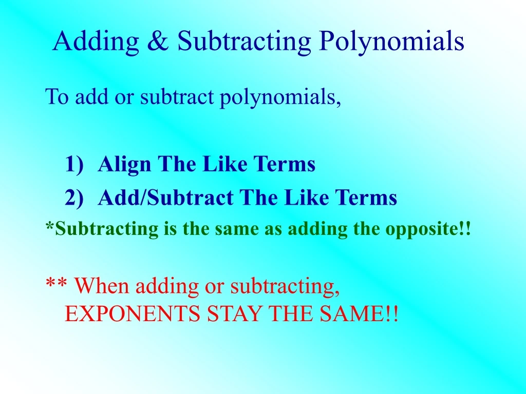 adding subtracting polynomials
