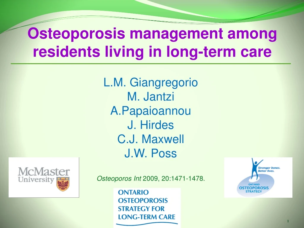 osteoporosis management among residents living