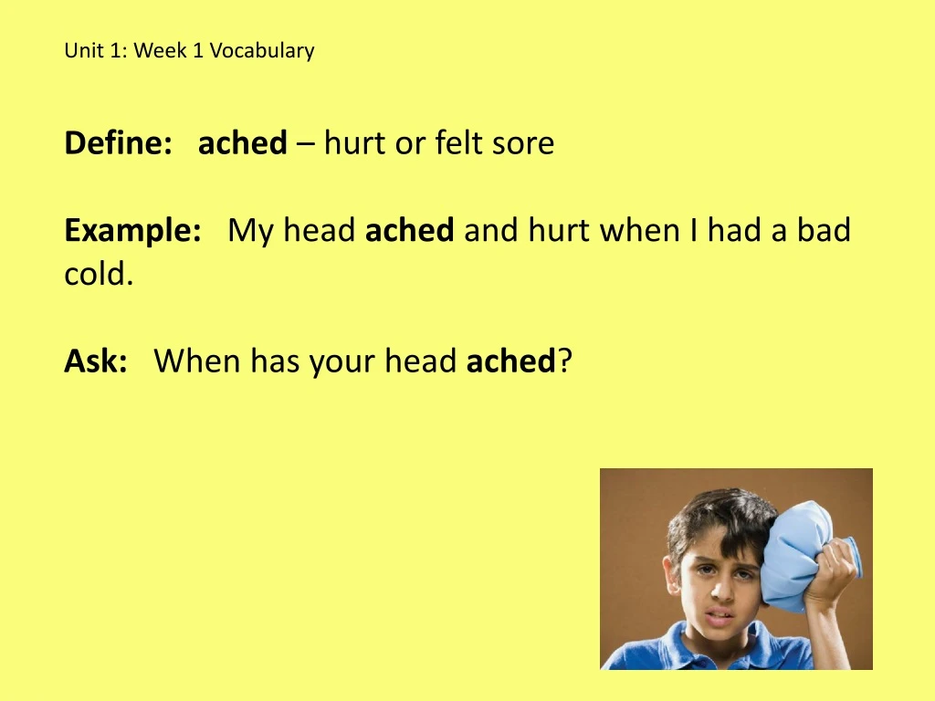 unit 1 week 1 vocabulary define ached hurt