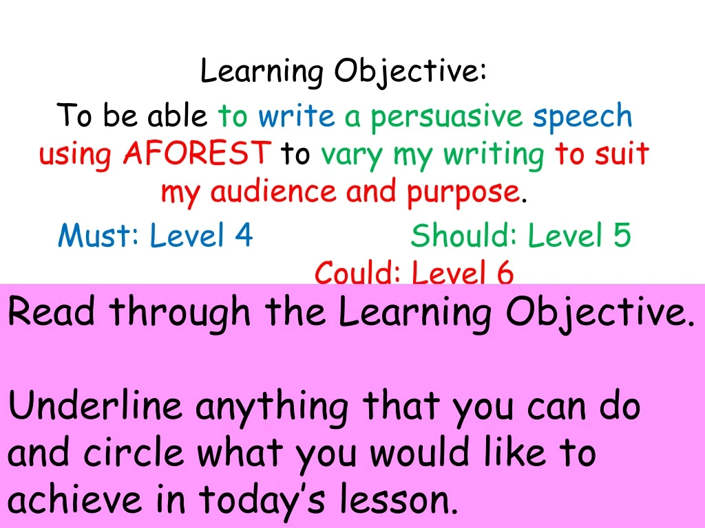 read through the learning objective underline