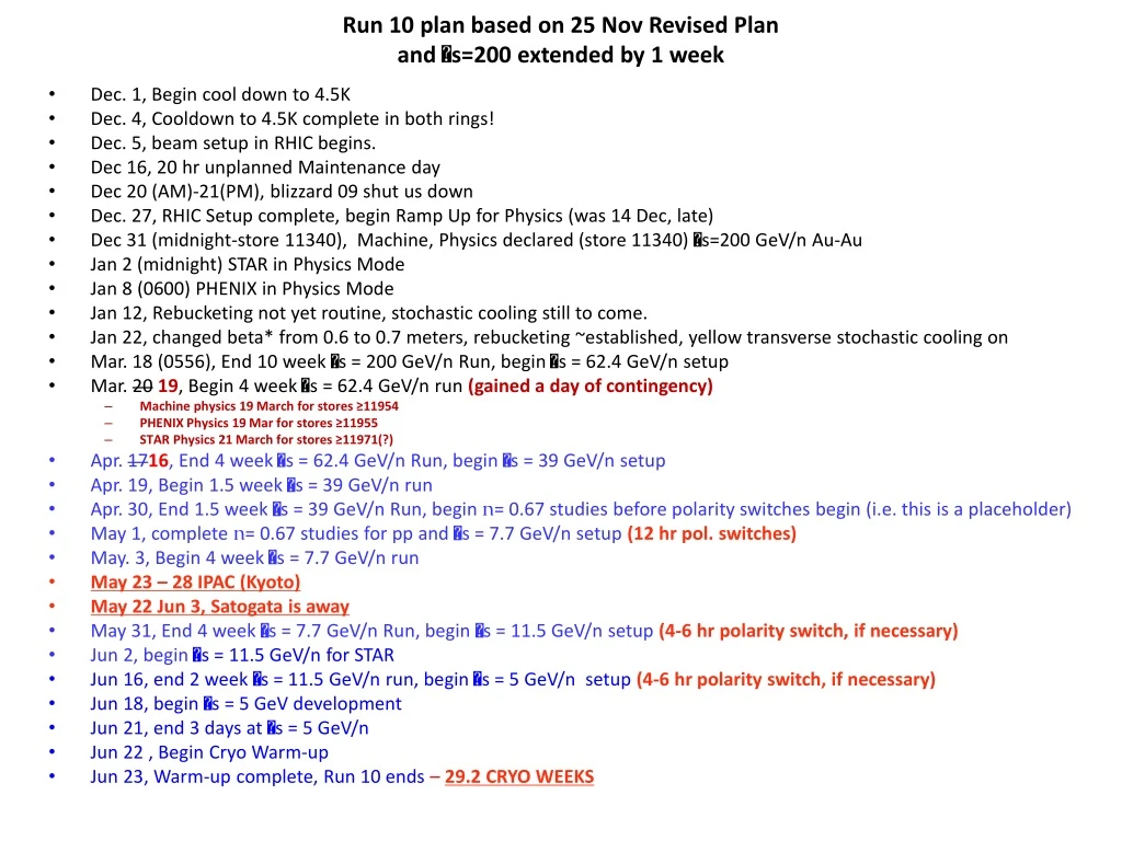 run 10 plan based on 25 nov revised plan and s 200 extended by 1 week