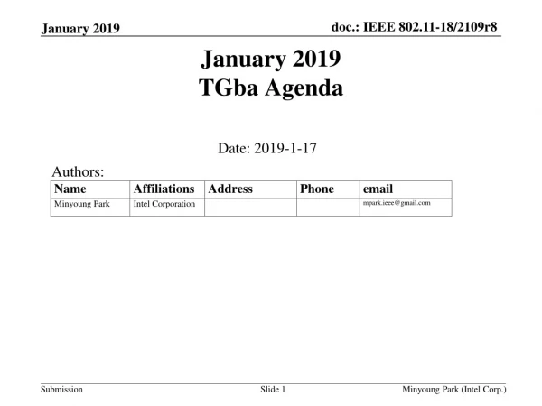 January 2019 TGba Agenda