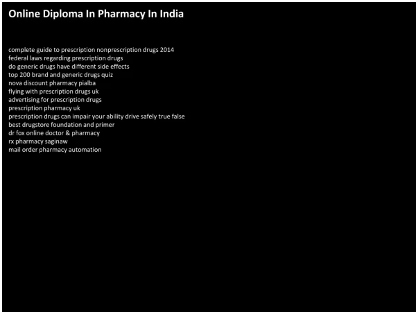 Online Diploma In Pharmacy In India